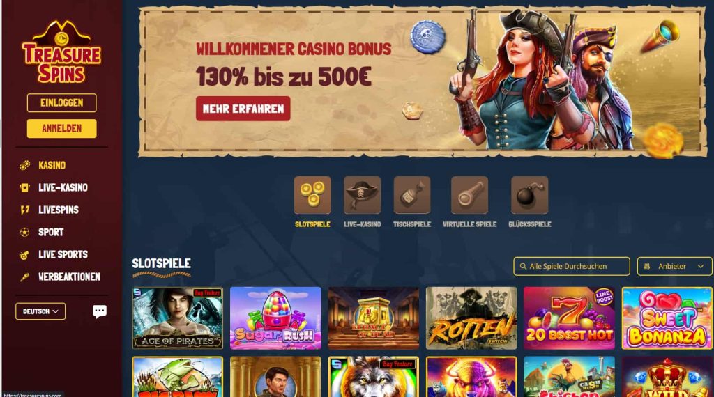 Treasurespins Casino mit 20 Euro Startguthaben